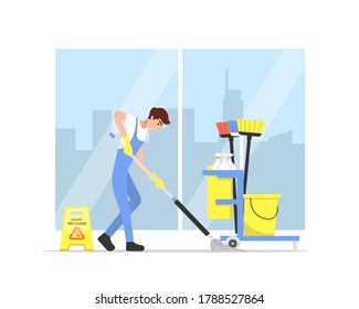 a cleaning service guy mopping the floor