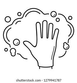 Cleaning service. Hand in protector glove. Vector flat outline icon illustration isolated on white background.