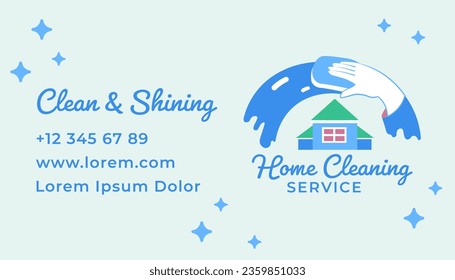 Cleaning service for home, logotype of company with phone number, website and name of organization. Business or visiting card offering services. Promotion and branding. Vector in flat styles