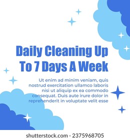 Cleaning service for home and office, up to seven days a week. Promotional banner with offering help and assistance from specialists. Poster with sparkling. Vector in flat style illustration