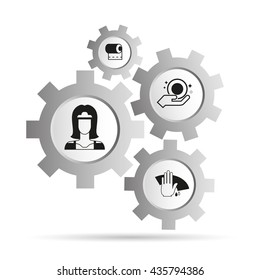 cleaning service, household service, hotel service icons in gear