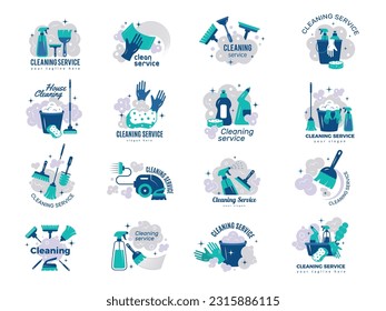 Cleaning service. Household items for cleaning company recent vector templates set with place for text