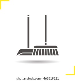 Cleaning service icon. Drop shadow silhouette symbol. Mop and dustpan. Negative space. Vector isolated illustration