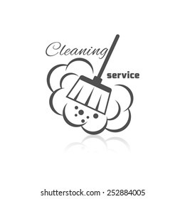 Cleaning service icon with dust brush and bubbles vector illustration