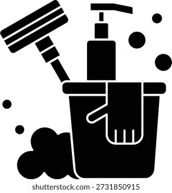 Cleaning Service Icon with Mop and Bucket, Housekeeping and Janitorial Flat Vector Illustration Isolated on White