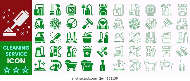 Cleaning service icon. Icon on maid, brush, vacuum cleaner, hygiene, laundry, domestic life, washing mashing and many more. Vector cleaning service Icon