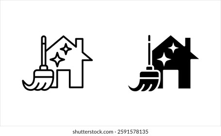 cleaning service icon set, design with house and broom, vector illustration on white background