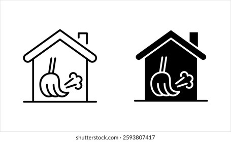 cleaning service icon set, design with house and broom, vector illustration on white background