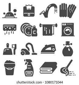 Cleaning service, icon set, services for cleaning and laundry in various rooms. Icons for the website