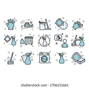 Cleaning service, icon set, services for cleaning and laundry in various rooms. Cleaning, laundry, washing, broom, cleanliness, washing windows, freshness, bucket