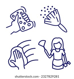 Cleaning service, icon set, services for cleaning and laundry in various rooms. Icons for the website.Line with editable stroke. Eps 10. Vector illustration.