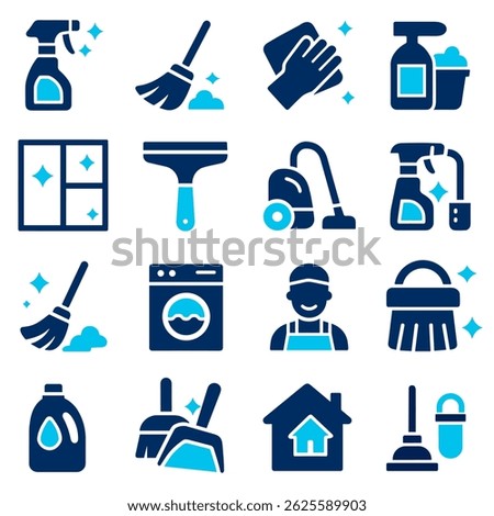 Cleaning Service Icons A Comprehensive Set of Cleaning Supplies and Equipment Illustrations