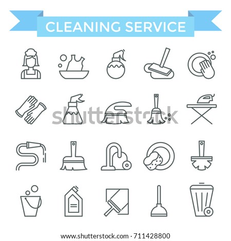 Cleaning service icons, thin line, flat design