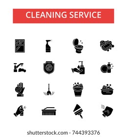 Cleaning service illustration, thin line icons, linear flat signs, vector symbols, outline pictograms set, editable strokes
