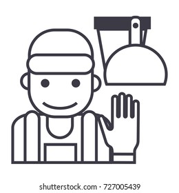 cleaning service illustration vector line icon, sign, illustration on background, editable strokes