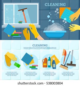 Cleaning service infographic. Washing windows home cleaning carpet cleaning washing dishes vector 