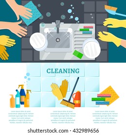 Cleaning service infographics wash dirty dishes house cleaning vector illustration 