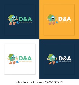 Cleaning Service Laundry Wash Housekeeper Cartoon Cleaner Logo Design