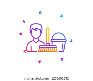 Cleaning service line icon. Bucket with mop symbol. Washing Housekeeping equipment sign. Gradient line button. Cleaning service icon design. Colorful geometric shapes. Vector