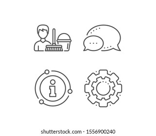 Cleaning service line icon. Chat bubble, info sign elements. Bucket with mop symbol. Washing Housekeeping equipment sign. Linear cleaning service outline icon. Information bubble. Vector