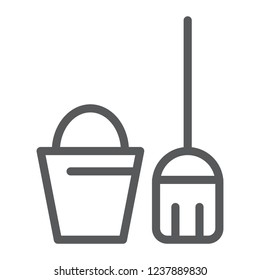 Cleaning service line icon, clean and wash, bucket and mop sign, vector graphics, a linear pattern on a white background, eps 10.