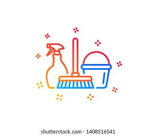 Cleaning service line icon. Spray, bucket and mop symbol. Housekeeping equipment sign. Gradient design elements. Linear household service icon. Random shapes. Vector