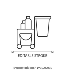 Cleaning service linear icon. Housekeeping in hotel which is responsible for cleanliness of rooms. Thin line customizable illustration. Contour symbol. Vector isolated outline drawing. Editable stroke