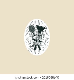 cleaning service logo black and white retro vector