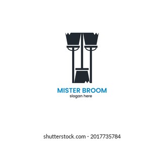 Cleaning service logo with a broom object forming the face of workers