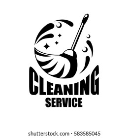 Cleaning Service Logo With Broom. Vector Icon Isolated On White Background