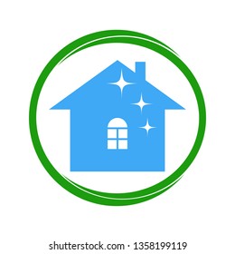 Cleaning service logo. Clean sparkling house with a window in a round frame.