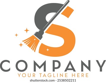 Design de logotipo de serviço de limpeza para a letra S com vassoura, Elevar seu serviço de limpeza com um logotipo exclusivo, Design de logotipo criativo para limpeza, Logotipo de limpeza para a letra S