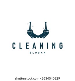cleaning service logo design simple minimalist concept cleaning tools illustration template symbol