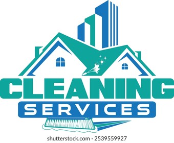 Diseño de logotipo de servicio de limpieza con casa de bienes raíces de Vector
