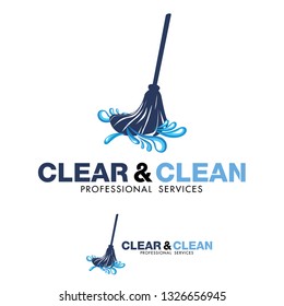 Cleaning service logo elegant design Premium Vector Broom