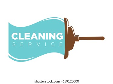 Cleaning service logo label with mop and water trace