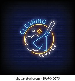 Cleaning Service Logo Neon Signs Style Text Vector