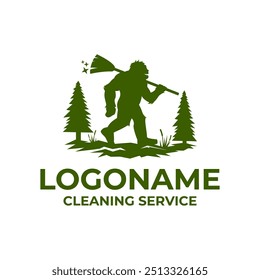 Cleaning service logo template, bigfoot and broom logo