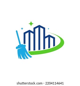 Concepto de la plantilla del logotipo del servicio de limpieza, plantilla del logotipo de la ciudad de construcción limpia, icono del símbolo del logotipo