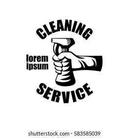 Cleaning service logotype with spray. Vector badge isolated on white background