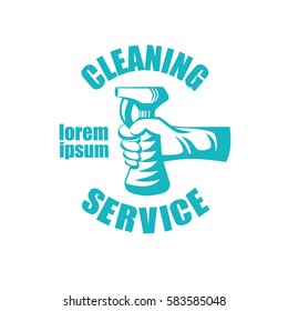 Cleaning service logotype with spray. Vector badge isolated on white background