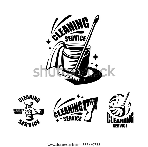 Cleaning Service Logotypes Broom Spray Bucket Stock Vector (Royalty ...