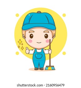 Servicio de limpieza. Hombre vestido con uniforme de fondo aislado. Ilustración de arte vector en un estilo plano