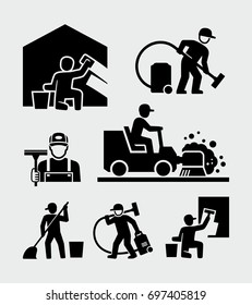 Cleaning service man vector icons