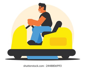 Cleaning service. Man working with mini cleaning machine. Vector graphics