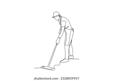 A cleaning service mopping the floor. Cleaning service one-line drawing