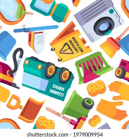 Cleaning service pattern. Laundry staff for washing garish vector templates for textile design projects seamless background