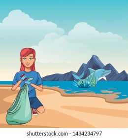 cleaning service person man picking a can and afroamerican woman with bandana and a stick profile picture avatar cartoon character