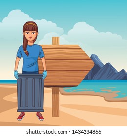 cleaning service person man picking a can and afroamerican woman with bandana and a stick profile picture avatar cartoon character