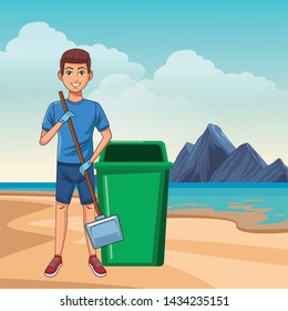 cleaning service person man picking a can and afroamerican woman with bandana and a stick profile picture avatar cartoon character